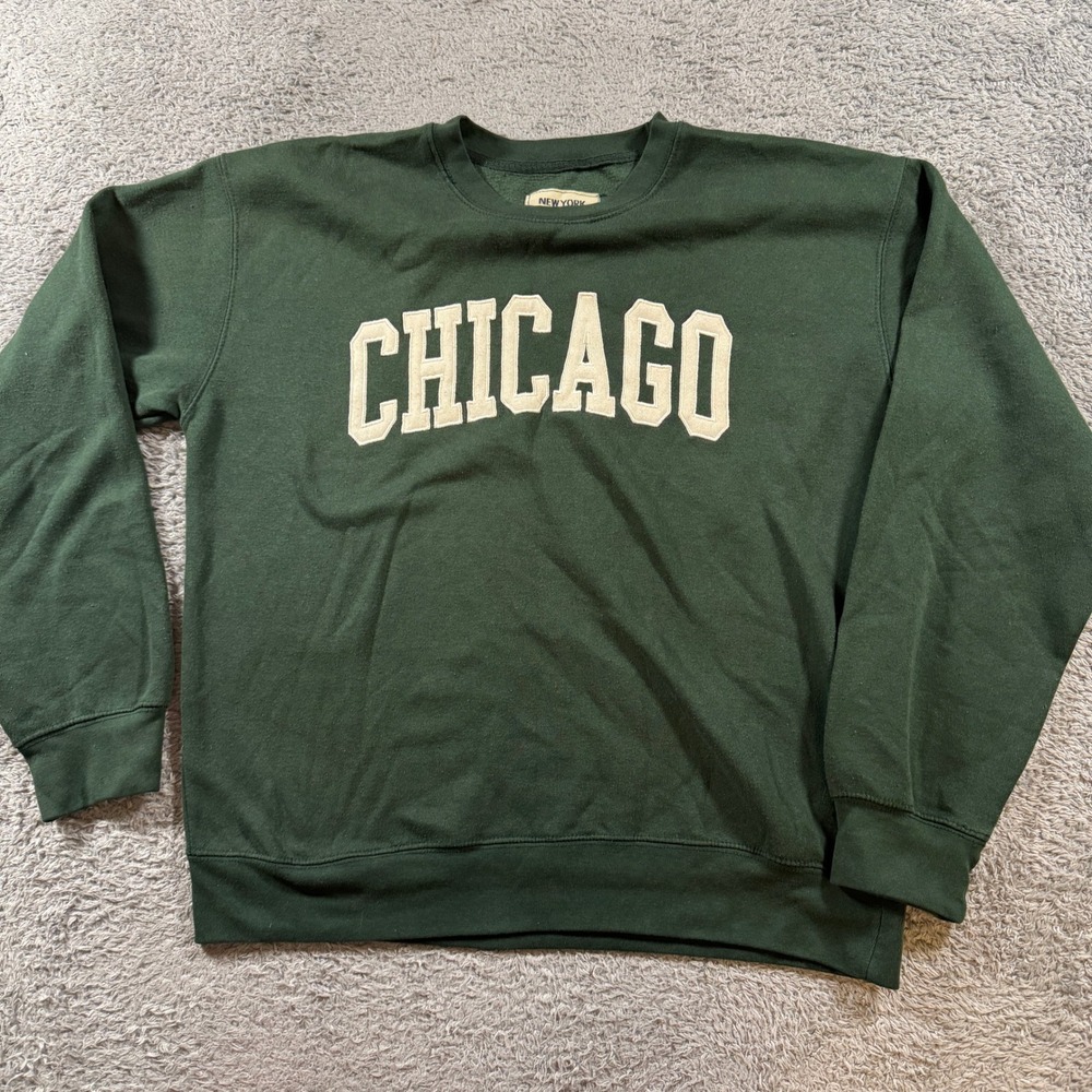New York Popular Chicago Sweatshirt XL Green Mens Crewneck Varsity